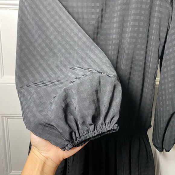 Waverly Grey | Sasha Check Pattern Drop Waist Blouson Mini Dress Black Sz Small - Picture 5 of 11